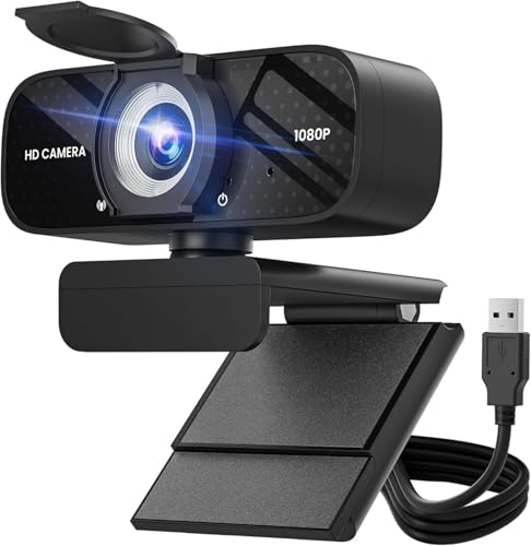 TRAUSI Webcam 1080P HD with Mic, Noise Cancellation, Privacy Cover, Wide-Angle Lens - Plug & Play USB for Laptop, Desktop - Zoom, Skype - Black