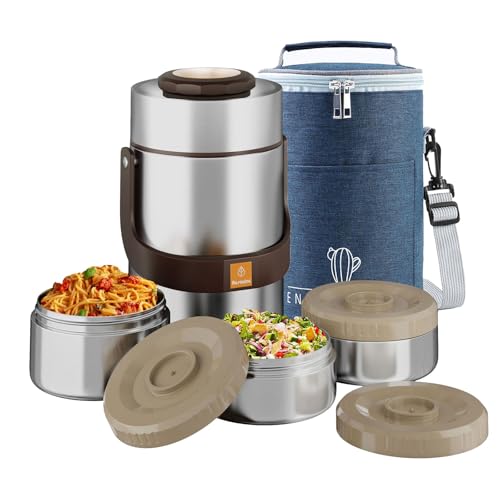 AUSAULAC Stainless Steel 3500ml Vacuum Insulated Hot Food Jar - Portable 3 Tier Bento Lunch Boxes - Wide Mouth, Keep Thermal (Silver)