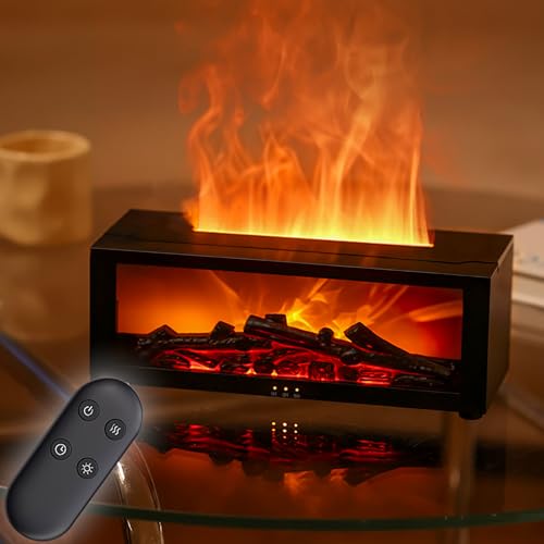 Holwim Fireplace Oil Diffuser, Aromatherapy 150ml Mist Humidifier - Remote Control, 7 Colors Flame Diffusers - Home Office