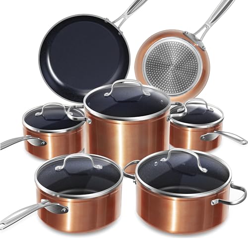 Nuwave 12-Piece Induction Ready Pan Set, Blue Ceramic Non-Stick Cookware with Lids - PFAS Free