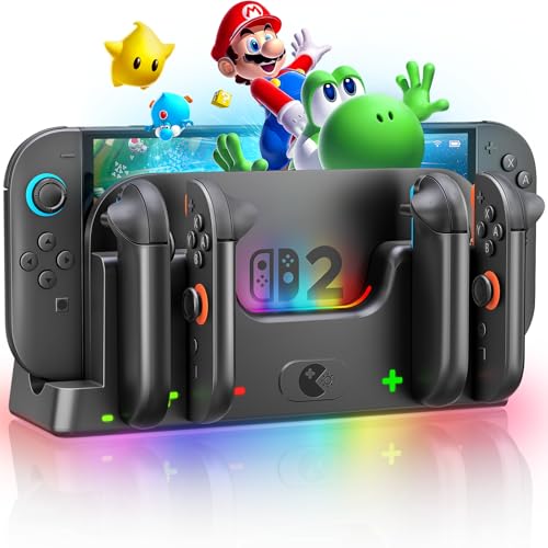 Wenocally Switch 2 Joycon Charger Station with 6 RGB Lights