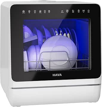HAVA 2025 Countertop Dishwasher: Water Softener, Energy Efficient, 8 Wash Programs, Child Lock & Delayed Start - Portable & Easy Setup