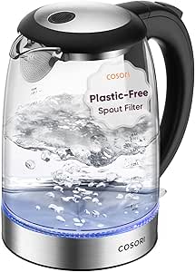 Cosori 1.8Qt Glass Tea Kettle, No Plastic, 1500W, Black