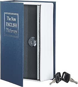 Amazon Basics Book Safe Key Lock Medium Blue 8 inch - Hidden Home Security Box