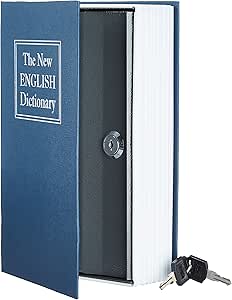 Amazon Basics Book Safe Money Saving Box Secret Hidden Lock Large Blue