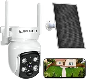 RUIVOKUR Solar Outdoor Security Camera, 360° PTZ, 2K/4MP, Color Night Vision