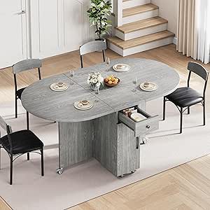 Foldable Dining Table Set for 4, Space Saving Kitchen Furniture with Storage, Grey, 51''x31