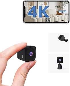 Mini 4K Indoor Security Camera, App Control, Motion Detection, Night Vision, WiFi, Rechargeable, Pet Camera - Home/Office Surveillance