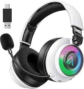 GamerTech Wireless Headset - PS5 PS4 PC Switch - 7.1 Surround Sound, 40H Battery, Noise-Cancelling Mic, RGB Lighting