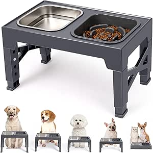 Niubya Raised Dog Bowls with Slow Feeder, Adjustable Heights for Small, Medium, and Large Dogs