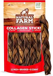 Natural Farm Collagen Chews for Dogs, 12 Inch Sticks, Long Lasting, Small to Large, Odor-Free