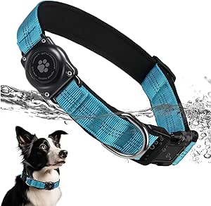Dogness AirTag Dog Collar Holder, Reflective & Waterproof, Comfortable Padded, Heavy Duty, for Small Medium Large Dogs in Blue