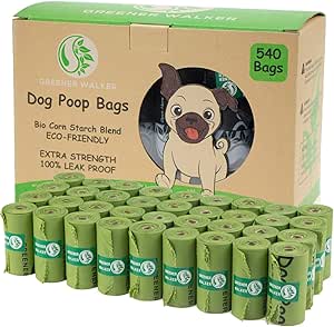 Greener Walker Dog Poop Bags - 540 Bags, Extra Thick & Leak-Proof, Green