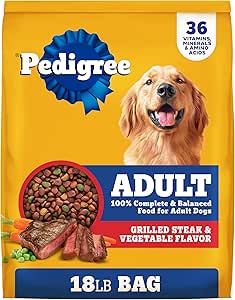 Pedigree Dry Dog Food, Grilled Steak & Veg Flavor, 18lb Bag