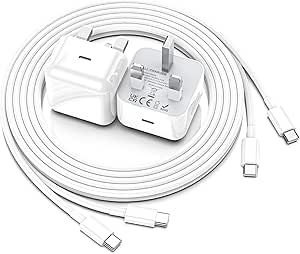 Fast 20W USB C Charger with 2m Cables for iPhone 17/16/15 - UK Plug