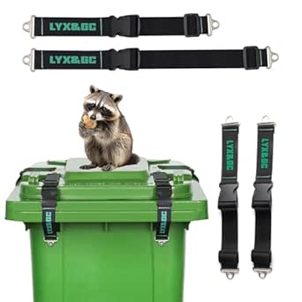 BearGuard Trash Can Locks - Heavy-Duty Straps for Animal-Proof Lid on 28-96 Gal Bins, Secure Buckle Against Raccoons