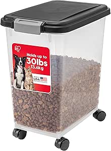 IRIS USA Airtight Pet Food Container with Wheels, 30lb Capacity, Keep Fresh, Easy Mobility