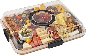 Clear Lid Charcuterie Board: Portable Cheese Board for Kitchen, Housewarming Gift for Women - 6 Compartments Black