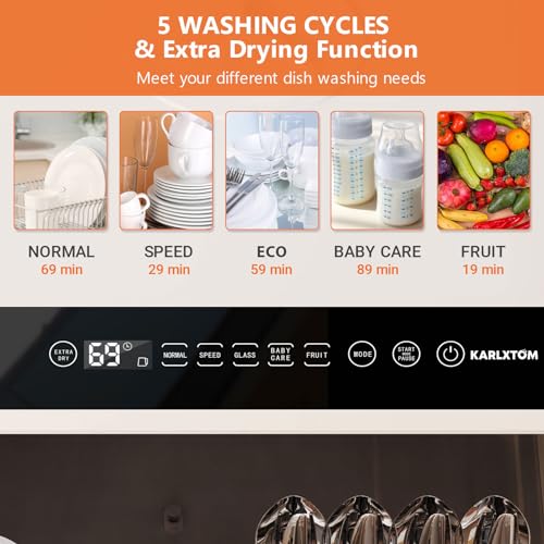 Karlxtom Mini Dishwasher: 6 Programs, Touch Control, Auto-Drying