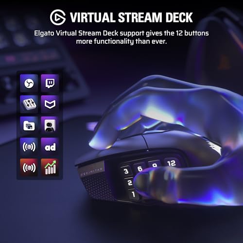 Corsair SCIMITAR ELITE Wireless MMO Gaming Mouse - 33,000 DPI, 16 Buttons, Key Slider - Virtual Stream Deck, Long Battery Life