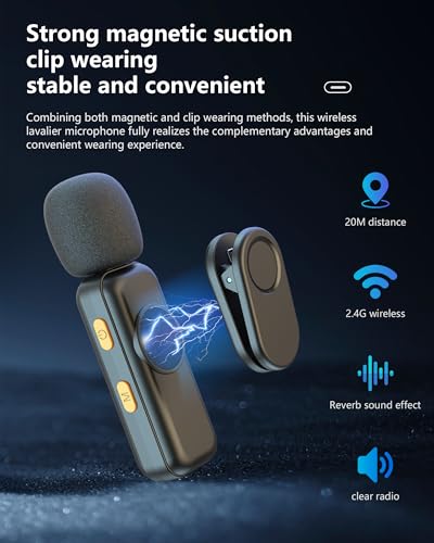 Mini Lapel Mic for iPhone & Android - Wireless Lavalier Mic with Noise Reduction, Crystal Sound for Video Recording, Vlogging, Singing
