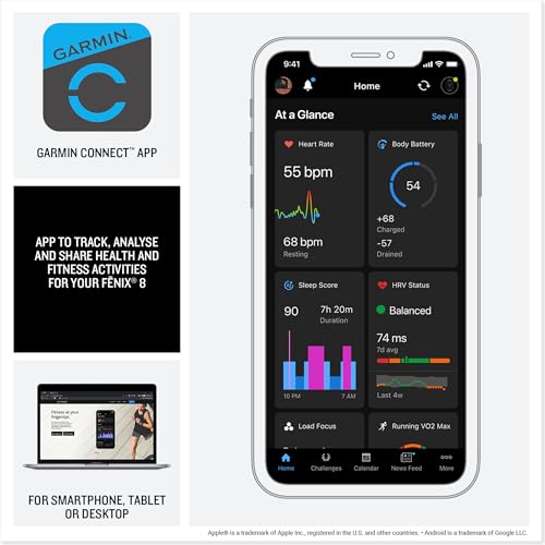 Garmin fēnix 8 Smartwatch 47mm, AMOLED Touchscreen, Multisport, Advanced Health & Training, LED Flashlight, Long Battery Life
