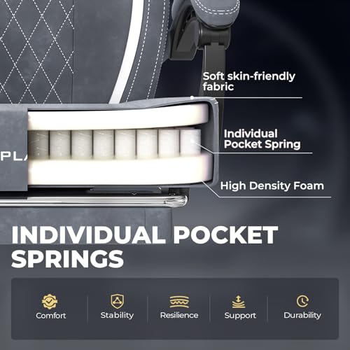 GTPLAYER Gaming Chair with Footrest & Lumbar Support, Ergonomic Computer Chair, Height Adjustable Home Office Chair in Grey