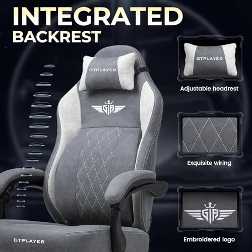 GTPLAYER Gaming Chair with Footrest & Lumbar Support, Ergonomic Computer Chair, Height Adjustable Home Office Chair in Grey