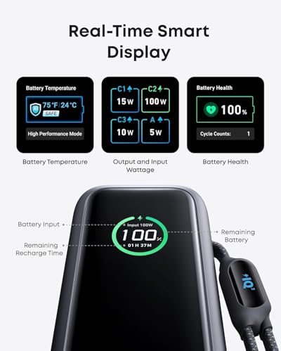 Anker Laptop Power Bank 25,000mAh Portable Charger with Triple USB-C Ports for Multi-Device Charging, Built-In Cables