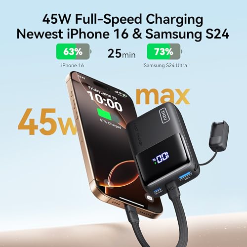 INIU Mini Power Bank: 45W Fast Charging 10000mAh USB C Portable Charger - iPhone 16/15/14/13, Samsung, iPad - Travel Companion