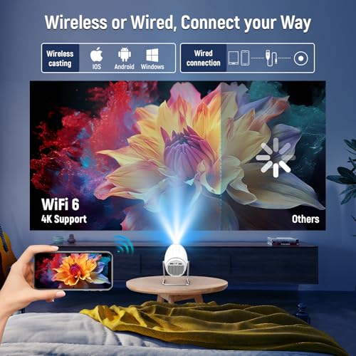 Portable Smart Projector 4K 1080P, WiFi 6, Bluetooth 5.0, Auto Keystone - Ideal for Home, Bedroom, Outdoors