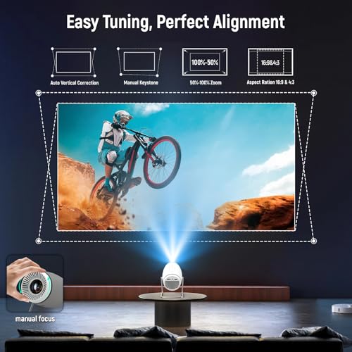 Portable Smart Projector 4K 1080P, WiFi 6, Bluetooth 5.0, Auto Keystone - Ideal for Home, Bedroom, Outdoors