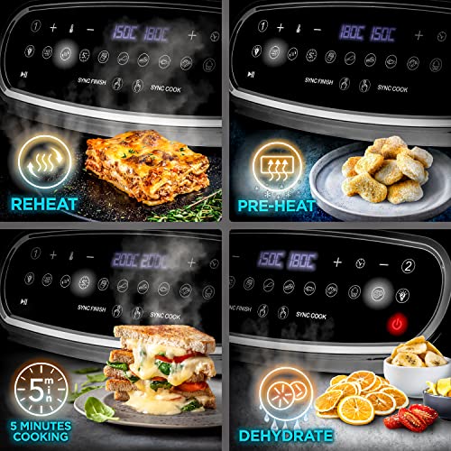 Duronic 10L Digital Air Fryer with Visual Window, Dual Zone, 10-in-1 Large Drawer - No Oil, Air Fry, Roast, Bake - Dishwasher Safe - Black