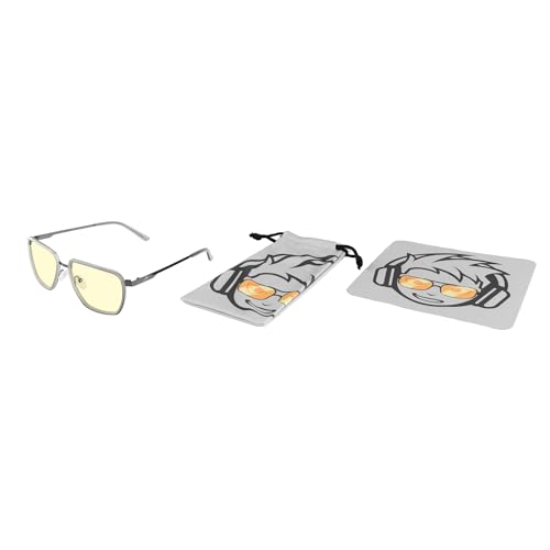 Gunnar Gaming Eyewear: CLIX Stone Amber Gunmetal, Amber Lens - Blocks 65% Blue Light - UV Protection - Blue Light Glasses