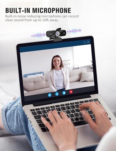TRAUSI Webcam 1080P HD with Mic, Noise Cancellation, Privacy Cover, Wide-Angle Lens - Plug & Play USB for Laptop, Desktop - Zoom, Skype - Black