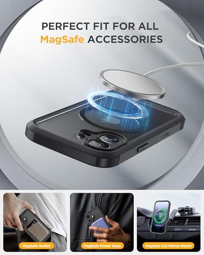 Miracase Magnetic iPhone 17 Case with Glass Screen Protector & Camera Button, MagSafe Compatible, Drop Proof Cover, 6.3-inch Black