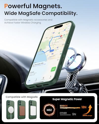 SIXBOX iPhone 17 Case with Stand & Camera Button, MagSafe Compatible, Military Grade Protection, Translucent Green Case