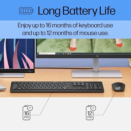 HP 230 Wireless Keyboard Mouse Combo Set, 2.4 GHz USB-A Nano, 1600 dpi, 16 Months Battery Life, Black