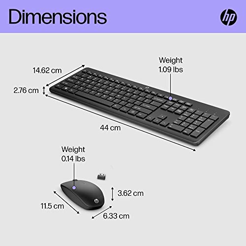 HP 230 Wireless Keyboard Mouse Combo Set, 2.4 GHz USB-A Nano, 1600 dpi, 16 Months Battery Life, Black