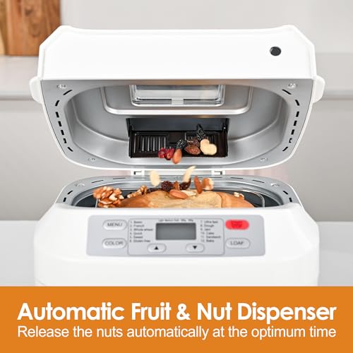 Kitchen in the Box Bread Maker: 12 Programs, Gluten-Free, Fruit Nut Dispenser, Nonstick Pan, 2 Loaf Sizes, Delay Timer, Keep Warm