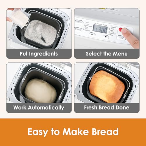 Kitchen in the Box Bread Maker: 12 Programs, Gluten-Free, Fruit Nut Dispenser, Nonstick Pan, 2 Loaf Sizes, Delay Timer, Keep Warm
