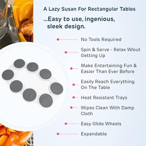 Lazy Susan Dining Table Turntable, Heavy Duty, 360° Rotating, Expandable with Sliding Rails - Easy Assembly Tray for Home & Commercial