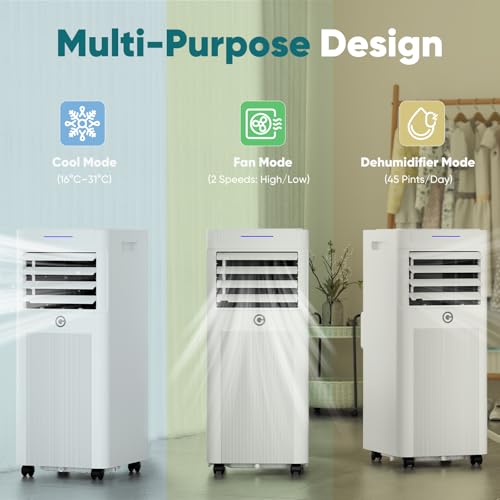 Portable Air Conditioner 9000 BTU, 4-in-1 Cooling, Dehumidifier, Fan - Remote Control, Timer, Window Kit - For Rooms Up to 269sq.ft