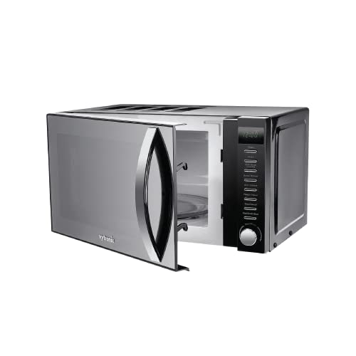 VYTRONIX 800W Digital Microwave Oven: 6 Power Levels, Timer | Black with Mirrored Front, 20L Capacity