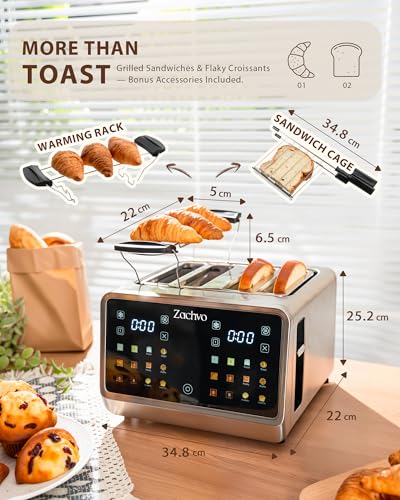 ZACHVO 4-Slice Toaster: Dual Controls, Extra-Wide Slots, Smart Touchscreen, 6 Browning Levels