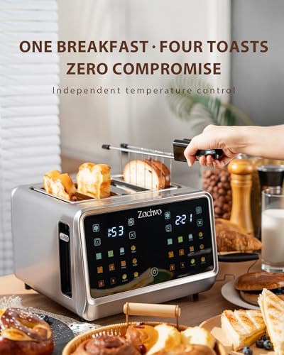 ZACHVO 4-Slice Toaster: Dual Controls, Extra-Wide Slots, Smart Touchscreen, 6 Browning Levels