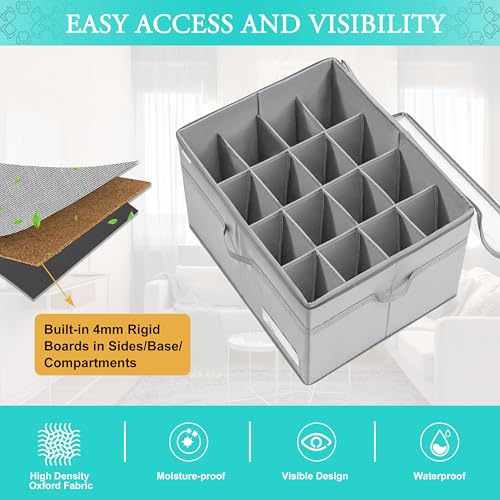 LUVHOMEE Shoe Organizer: Large Clear Box for 16 Pairs, Foldable Bins with Reinforced Handles, Space-Saving Grey Holder