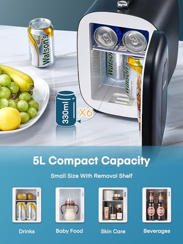 FOHERE Mini Fridge: 5L Cooler for Office, Bedroom, Car, Travel