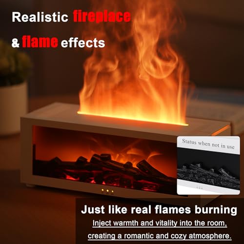 Holwim Fireplace Oil Diffuser, Aromatherapy 150ml Mist Humidifier - Remote Control, 7 Colors Flame Diffusers - Home Office