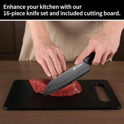 Chef's Delight Knife Set with Block & Sharpener, 16pcs - German Stainless Steel, Scissors, Cutting Board